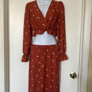 2 Piece Summer Crop Top And High Waist Maxi Skirt Set